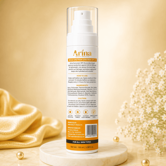 Arina SPF 50 PA+++ Broad Spectrum Sunscreen | UVA & UVB Protection