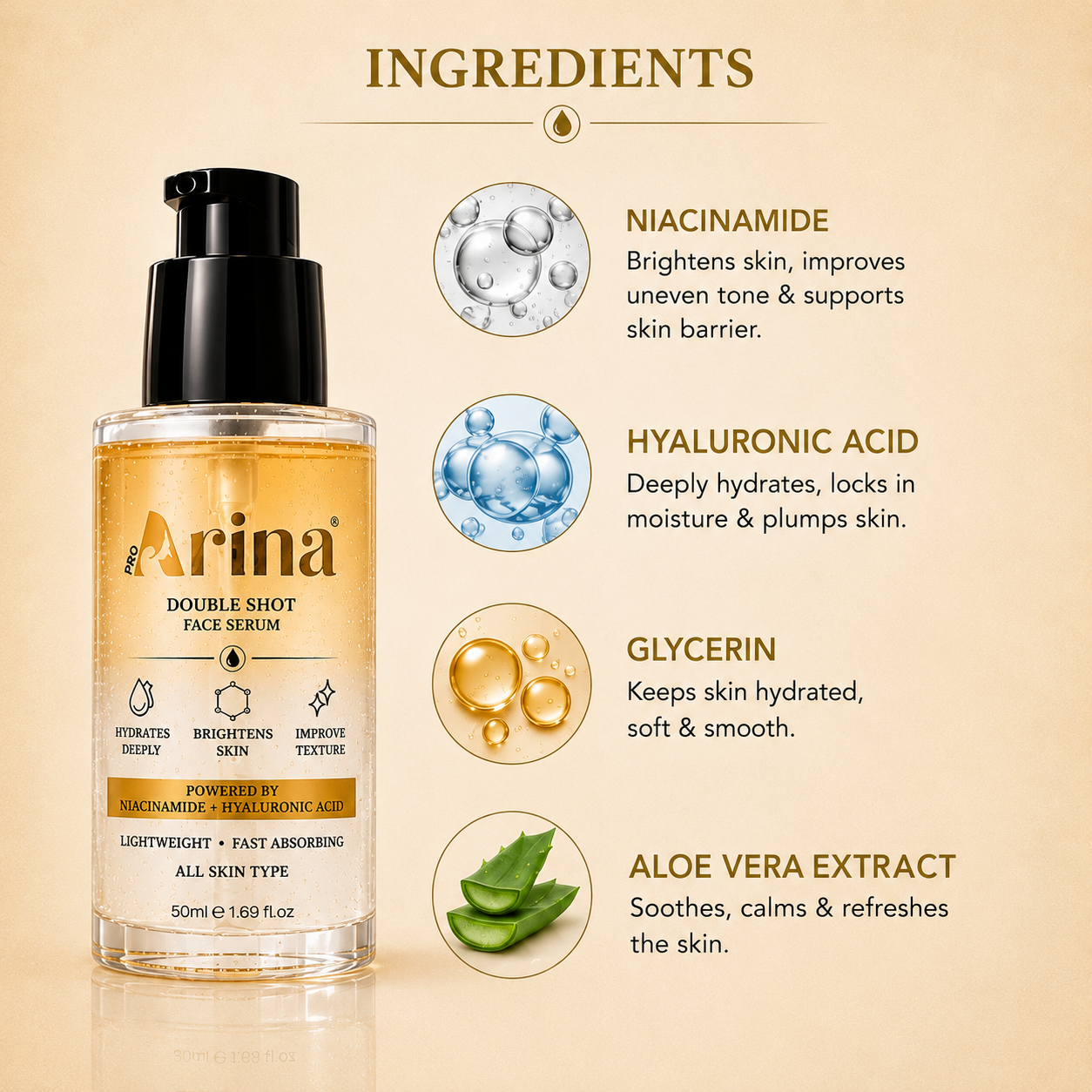 Arina Double Shot Face Serum with Niacinamide & Hyaluronic Acid – 50ml (Copy)