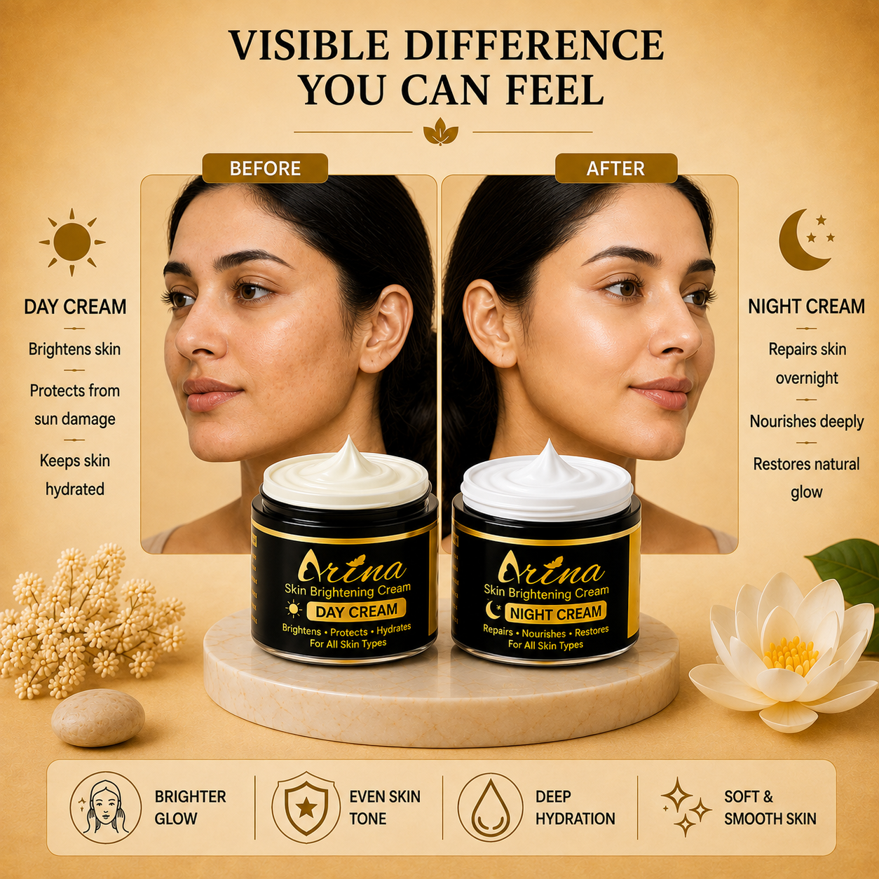 Arina Skin Whitening Day & Night Cream Pack Of 2
