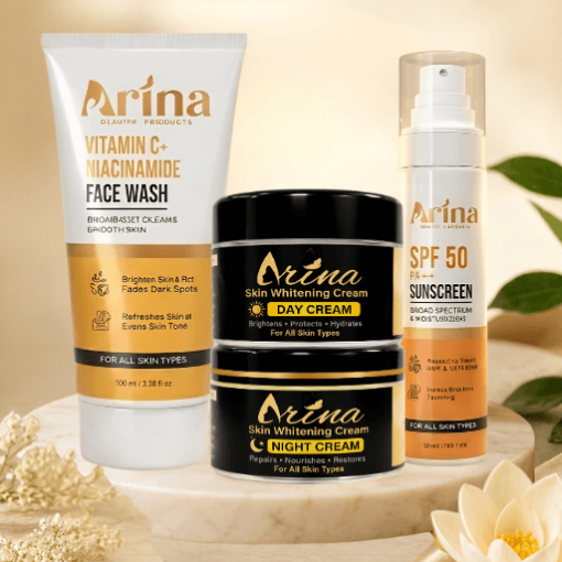 Arina super Combo: Day & Night Cream + Vitamin C Face Wash + SPF 50 Sunscreen for Skin Whitening